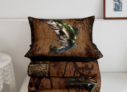 Feelyou Fish Comforter Set for Girls Boys Kids Twin Size Fish Hunting Comforter Room Rustic Cabin Country Bedding Set Marine Life Sea Duvet Set 2Pcs Quilt Set with 1 Pillow Case