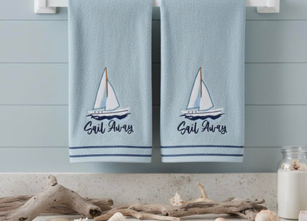 Coastal Guest Hand Bathroom Towels, Light Blue Sail Away Sailboat, 16x25"