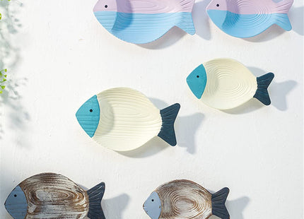 OECECR 2Pcs Wood Fish Nautical Beach Wall Decor, Wooden Hanging Coastal Wall Art Decor for Home, Lake House, Ocean Bathroom Decor - Blue