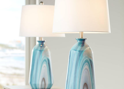 Carlton 28" Tall Table Lamps Set of 2 Swirling Blue Faux Marble Coastal