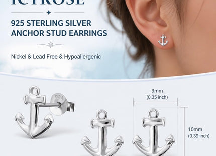 925 Sterling Silver Small Anchor Stud Earrings 16544