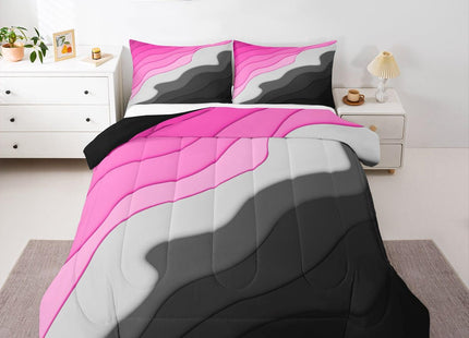 Erosebridal Girls Pink Ombre Comforter Set Full Minimalism Art Bedding Set, Abstract Marine Ocean Wave Bedding Comforter Sets Summer Beach Duvet Insert, Aesthetic Artwork Quilted Duvet Microfiber