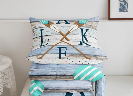 Castle Fairy Rowing Oar Comforter Set for Kids Room Decor Blue Brown Wooden Stripes Bedding Comforter Twin Size Lodge Cabin Rustic Style Soft Polyester Quilt Set with 1 Pillowcase