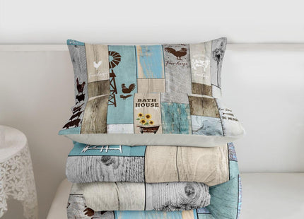 Rustic Farmhouse Bedding Set Cabin Decor, Retro Windmill Decor Comforter Set Western Wooden Barn Door Quilt Sunflower Rooster Farm Animal Bedding Comforter Sets Farmhouse Gifts For Women, Full
