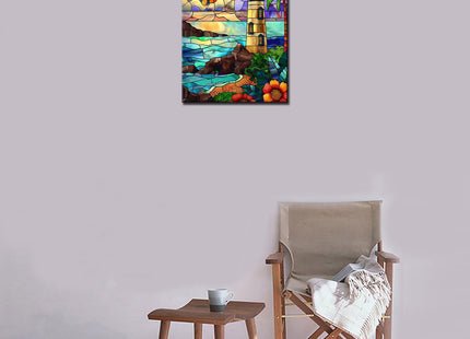 TUMOVO Lighthouse Diamond Painting DIY 5D, Numbering Kit,Seascape at Sunset Crystal Rhinestone Diamond Painting Tropical Coconut Trees Pictures/Artwork Home Decor Adults Nordics Gift(12''Wx 16''H)