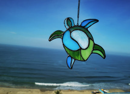 HAOSUM Sea Turtle Stained Glass Window Hanging,Turtle Suncatcher for Window