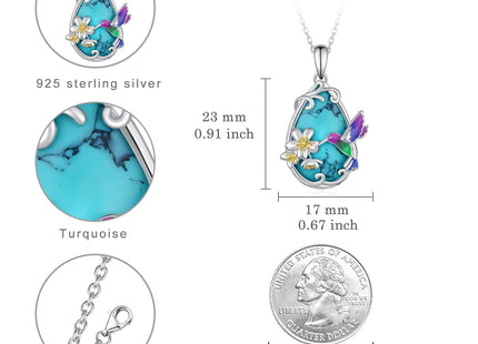 Zunxinsan Turquoise Hummingbird Necklace S925 Sterling Silver Hummingbird Pendant Animals Jewelry Gifts for Women