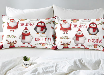 Erosebridal Kids Christmas Bedding Set Twin Size, Deer Cute Animal Duvet Cover for Children Boys Girls Bedroom Decor, Santa Claus Snowman Quilt Cover, Branches Winter Theme Comforter Cover, White