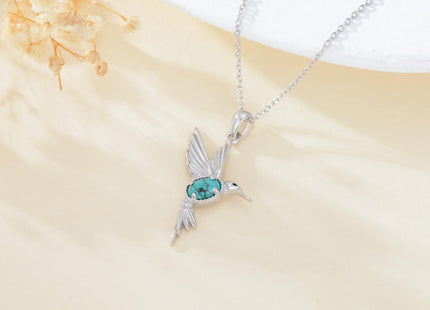 BETHZA Hummingbird Necklace 925 Sterling Silver Real Turquoise Gemstone Hummingbird Pendant Animal Jewelry Gifts for Women