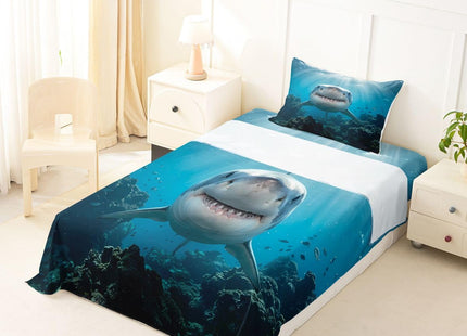 Feelyou Shark Bed Sheet for Kids Ocean Creature Sheet Set Sea Animal Fitted Sheet 1 Flat Sheet & 1 Sheet with 1 Pillowcase (Twin)
