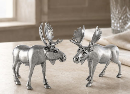Vagabond House Moose Salt and Pepper Set - Rustic Pewter Shakers for Lodge Decor - 4.5 Inch Tall