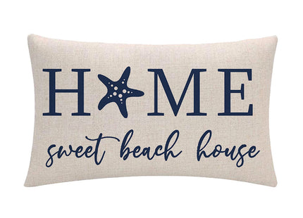 2Pack Beach House Decor Pillow Covers Relax/Enjoy/Unwind/Starfish Rectangular/Waist Cushion Covers Navy Blue Home Sweet Home Summer Holiday Decorative Lumber Pillowcases 12" X 20"(Navy Blue)