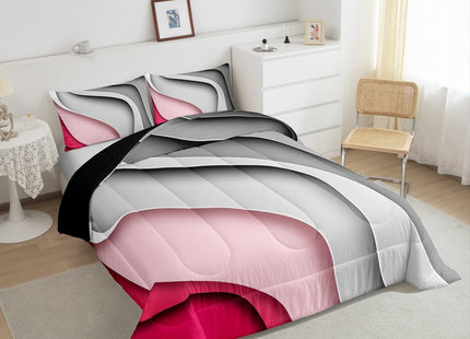 Erosebridal Minimalism Sea Comforter Twin Abstract Bedding Set for Girls Women, Modern Aesthetic Bedding Comforter Sets Summer Beach Duvet Insert, Pink Black Striped Artwork Quilted Comforter 2pcs