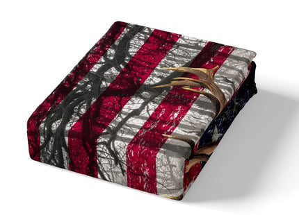 3D Deer Duvet Cover Set Twin Size American Flag Bedding Set 2pcs for Kids Boys Teens Room Decor, Wildlife Animal Elk Print Comforter Cover Stars and Stripes Quilt Cover with 1 Pillowcase,No Comforter