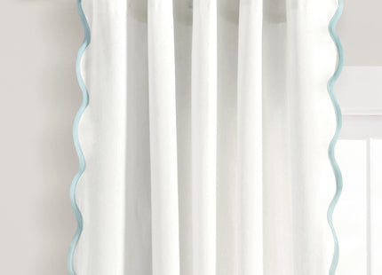 Lush Decor Coastal Chic Scalloped Edge Window Curtain Panels Pair 52" W x 95" L White & Blue - White Curtains - Linen Textured - Long Curtains - Modern Beach Decor