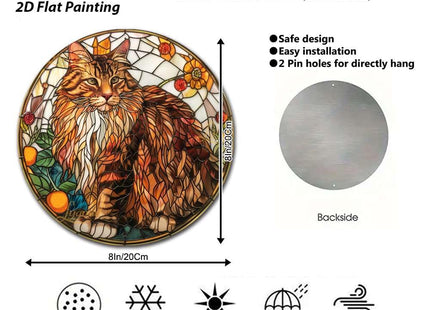 Lygond Decorative Tin Sign Friendly Maine Coon Cat for Home Entries Maine Coon Enthusiast Areas and Mucha Style Decor Resistant Aluminum Gardening Sign for Bar 8×8 Inches