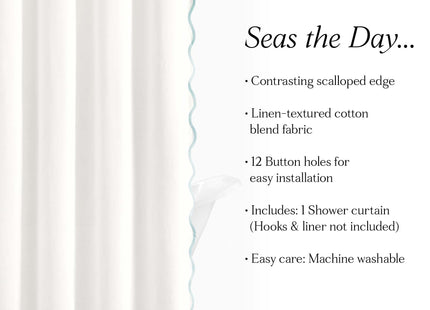 Lush Decor Coastal Chic Scallop Edge Linen-Textured Shower Curtain, Single 72" W x 72" L, Blue & White - Scalloped Shower Curtains - Coastal Bathroom Curtain