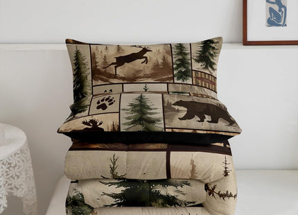 Feelyou Western Rustic Bear Deer Comforter Set Queen Size, Country Farmhouse Duvet Insert, Rustic Cabin Bedding Set,Elk Forest Animal Wildlife Hunting Patchwork Lodge Quilt, 2 Pillow Shams