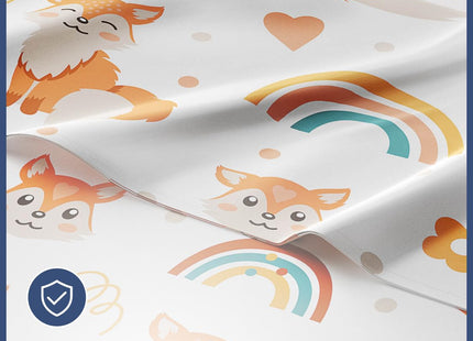 Kids Full Size Bed Sheet Set - 4 Piece Kids Loft Bed Sheets - Fox Forest Animal Themed Bedding - Soft - Breathable & Machine Washable - Rainbow Flower Hearts Bed Set for Boys, Girls, Teens & Toddlers