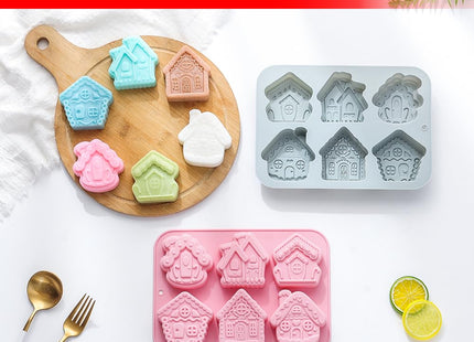 2 Pack Gingerbread House Cake Molds Christmas Gingerbread House Baking Mold 6-Cavity Silicone Village Gingerbread House Mold Perfect for Cake Cupcake Decoration Soap Pudding Chocolate Candy Ice Cube
