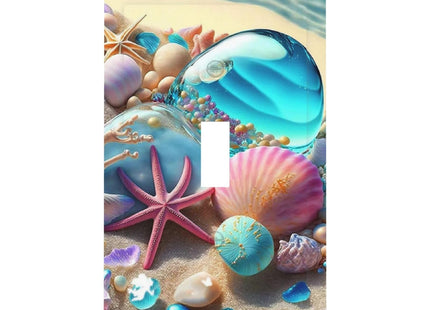 Beach Starfish Seashell Nautical Custom 1 Gang Light Switch Cover Decorative Single Toggle Wall Plate Switchcovers Electrical Switchplate Home Decor for Bathroom Living Room Bedroom Decorate