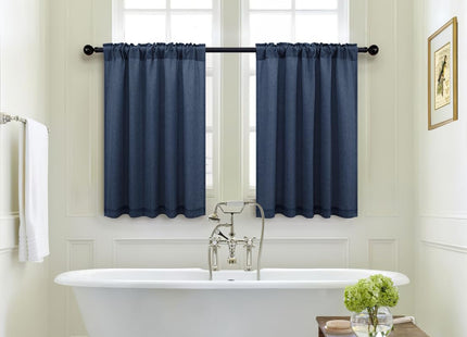 Pitalk Navy Blue Linen Kitchen Curtains for Windows Over Sink 2 Panels Back Tab Pocket Nautical Coastal Beach Small Bathroom Curtain for Short Window Bedroom Valance Mini 36x24 Length Dark Blue Indigo