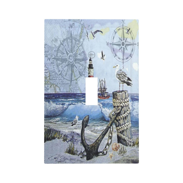 Spshian Light Switch Cover Sea Ocean Sand Coast Compass Ship Lighthouse Anchor 1 Gang Wall Plate Cover Single Toggle Outlet Covers Decorative Switchplate Electrical Faceplate for Bathroom Decor