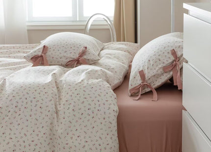MKXI White Pink Floral Duvet Cover Twin Size Forest Animals Duvet Cover Set Girls Aesthetic Bedding Cute Print Duvet Covers Comfy Cotton Bed Cover