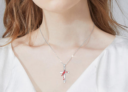 MISTBEE Red Cardinal Necklace S925 Sterling Silver Cross Necklace Cardinal Pendant Bird Jewelry for Women