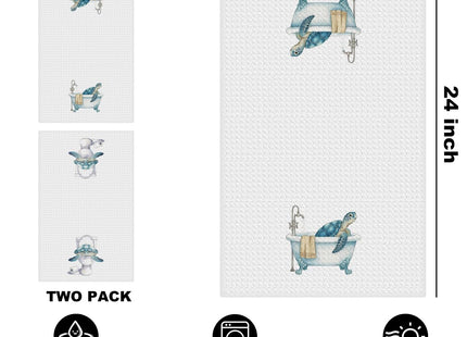 2 Pcs Funny Sea Turtle Bathroom Hand Towels, Sea Turtle Gifts Dish Towels