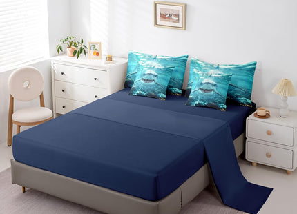Erosebridal Shark Comforter Set Twin 3D Shark 7 Piece Bedding Set for Kids,Marine Ocean Animal Bedding Sets Shark Fish Reversible Room Decor Underwater Ocean World Quilt with Flat Fitted Sheet