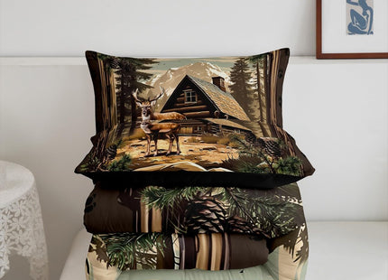 Erosebridal Retro Deer Comforter Set Lodge Cabin Country Bedding Sets Queen Rustic Farmhouse Wildlife Down Comforter for Kids Boys Adults Men,Woodland Hunting Animal Quilt Duvet 3 Pcs