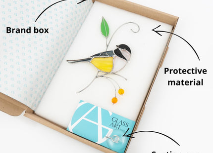 Gift Birds Handmade Chickadee Stained Glass Suncatchers Window Hanging Art