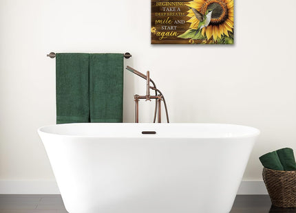 Estused Farmhouse Hummingbird Wall Art Hummingbird Sunflower Decor 16"x12"