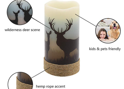 GenSwin Flameless Led Candles with Hemp Rope & Timer Deer Moose Bear