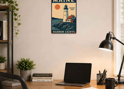 Maine Harbor Lights Vintage Metal Wall Art Signs 8X12 Inch