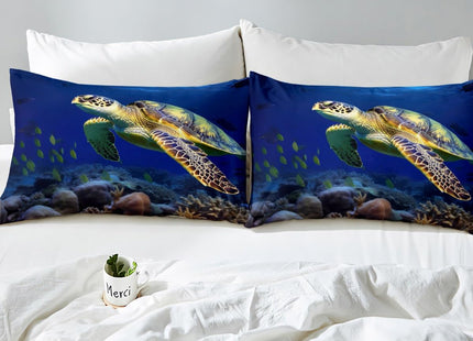 Sea Turtle Fitted Sheet Full,Ocean Beach Themed Nature Style Bed Sheet Set,Marine Underwater Turtle Bedding Set for Kids Girls Boys Bedroom Decor,Hawaiian Coastal Reptile Bed Cover,Teal Blue