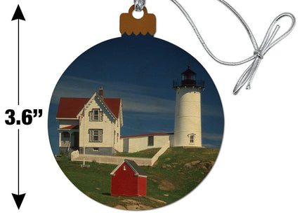 Nubble Lighthouse Maine ME Wood Christmas Tree Holiday Ornament