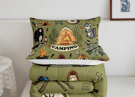 Erosebridal Kids RV Camper Queen Comforter Set,Camping Tent Bedding Set for Boys Girls Room Decor,Forest Bear Fox Bed Set Rustic Style Travel Trailer Bedding Comforter Sets,2 Pillowcases