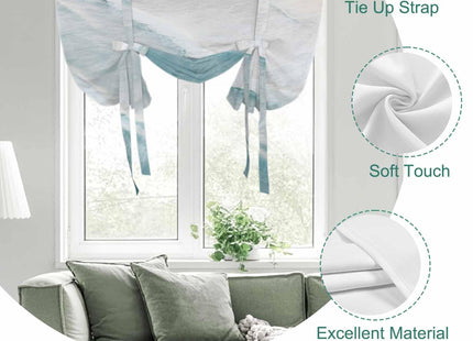 Litter Star Tie Up Curtain for Windows, Summer Beach Blue Ocean Balloon Rod Pocket Curtains Adjustable Tie-up Shade Valance for Kitchen, Coastal Waves Water Ripples Window Treatment 1 Panel 42x45in