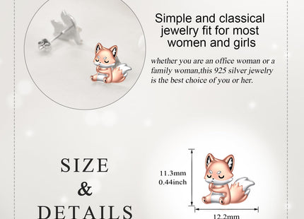 Fox Earrings Sterling Silver Cute Animal Fox Stud Earrings for Women