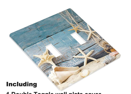 Pznen Decorative Coastal Shell 2-Gang Double Toggle Wall Plate, Rustic Seashell Starfish Light Switch Cover Plates 4.5"x 4.5" for Home Office Beach Decor
