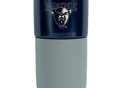 Rico Industries NCAA Maine Black Bears 16 oz Ceramic Tumbler with Silicone Grip, Deep Laser Engraved, Navy and Gray Colored Design with Slide Lid, Travel Coffee Mug, Matte Glaze