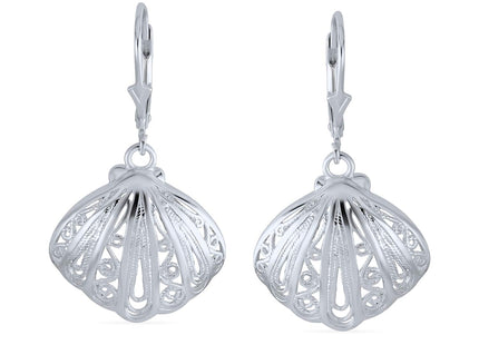 Nautical Seashell Dangle Earrings .925 Sterling Silver Lever Back