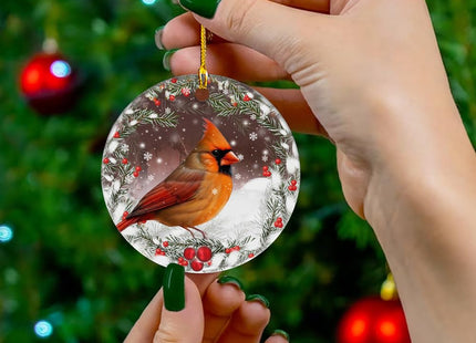 Oldchi Female Cardinal Lovers Ceramic Christmas Ornament, Ornaments for Christmas Tree - Hanging Decoration, Cardinal Lovers Gift, Christmas Ornament Idea for Farmer