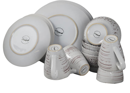 Elama Embossed Stoneware Ocean Dinnerware Dish Set, 16 Piece, Seashell and White Sand