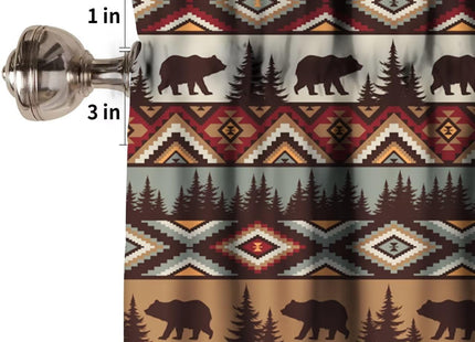 SHElifestyle Bear Tribal Aztec Valance Curtain, Rustic Fir Tree Cabin Country Lodge Camping Retro Abstract Geometric Window Treatment Valances for Kitchen Living Room Café Décor 54'x18', 1 Panel