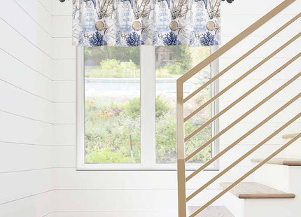 Teamery Starfish Seashell Nautical Valances, Beach Rod Pocket Bathroom Curtains, 54x18in Kitchen Valances