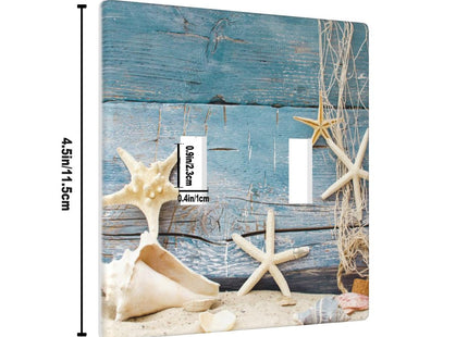 Pznen Decorative Coastal Shell 2-Gang Double Toggle Wall Plate, Rustic Seashell Starfish Light Switch Cover Plates 4.5"x 4.5" for Home Office Beach Decor