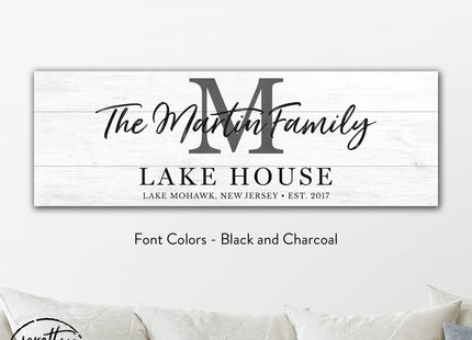 Personalized Lake House Monogram Canvas Wall Art Custom Family Name
